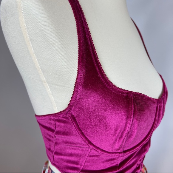 Deep Fuchsia Hook & Eye Velvet Bralette - Picture 11 of 14